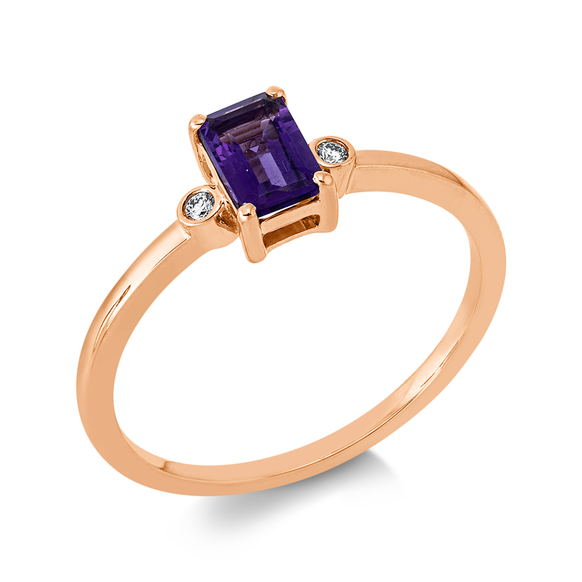 diamond full cut amethyst colored stone fashion ring in red gold