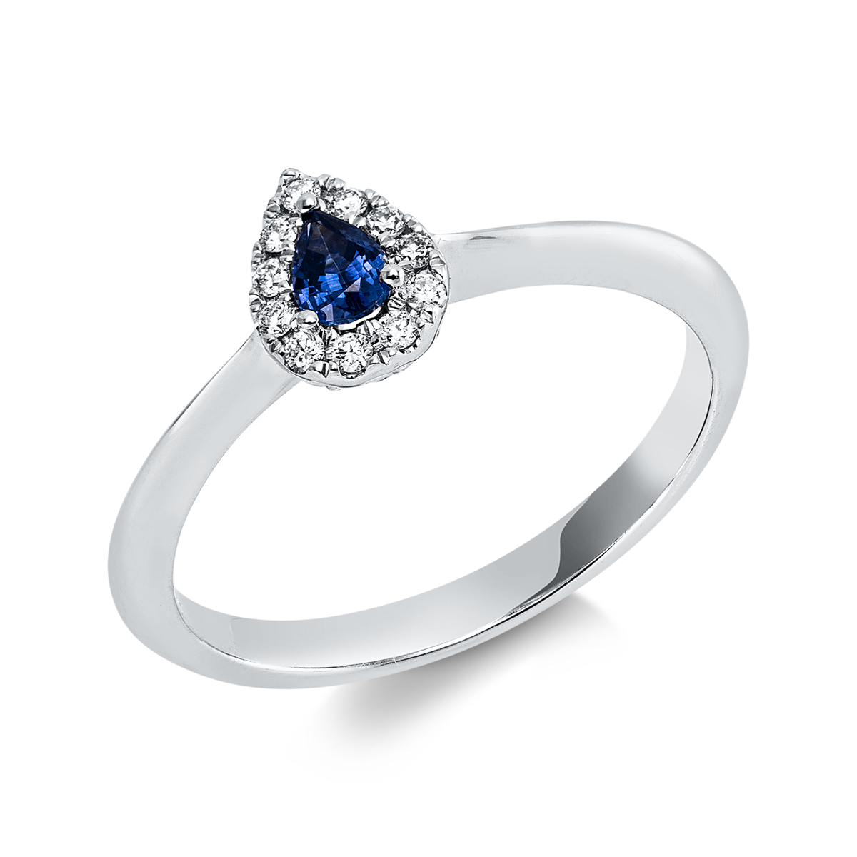 diamond full cut sapphire colored stone classic ring in white gold