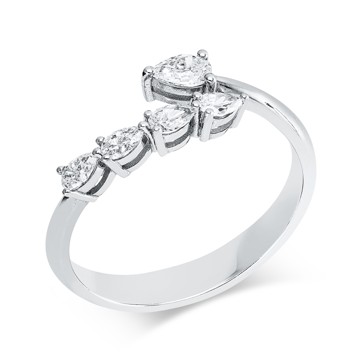 pear shape modern woman ring in white gold