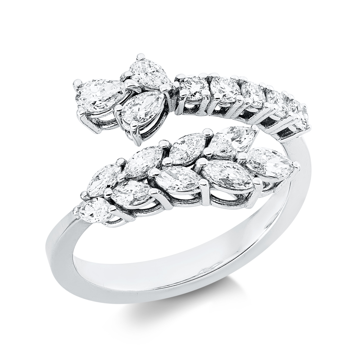 pear shape modern woman ring in white gold