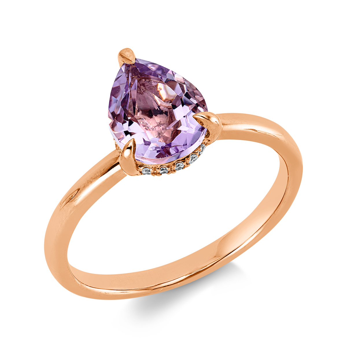 diamond full cut amethyst colored stone fashion ring in red gold