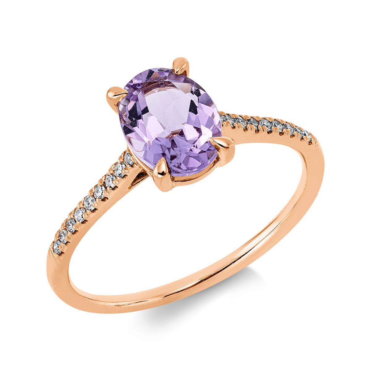 diamond single cut amethyst colored stone fashion ring in red gold