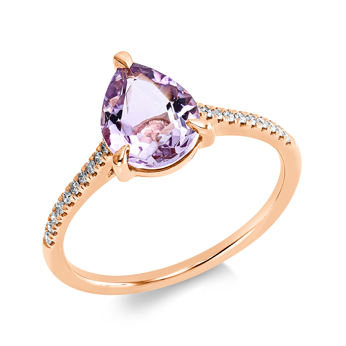 diamond single cut amethyst colored stone fashion ring in red gold