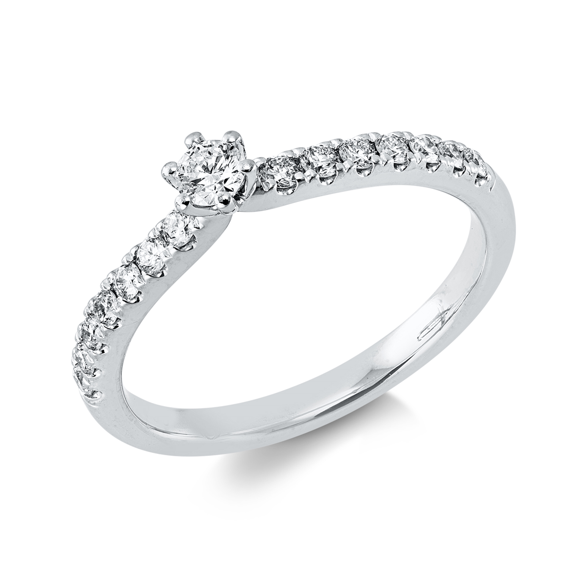 diamond full cut solitaire with accent stones ring in white gold