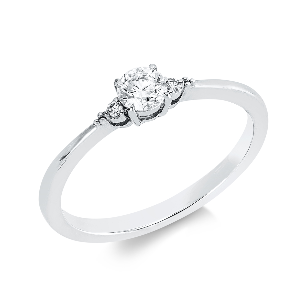 diamond full cut solitaire with accent stones ring in white gold