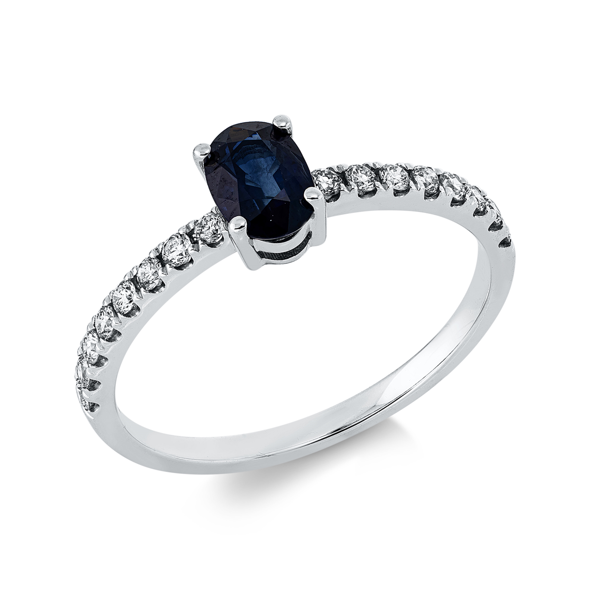 diamond full cut sapphire colored stone classic ring in white gold