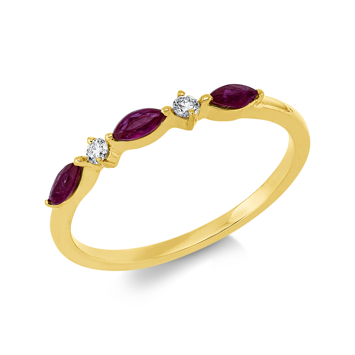 diamond full cut ruby colored stone classic ring in yellow gold