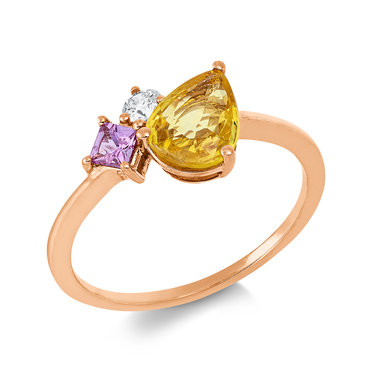 diamond full cut sapphire colored stone classic ring in red gold