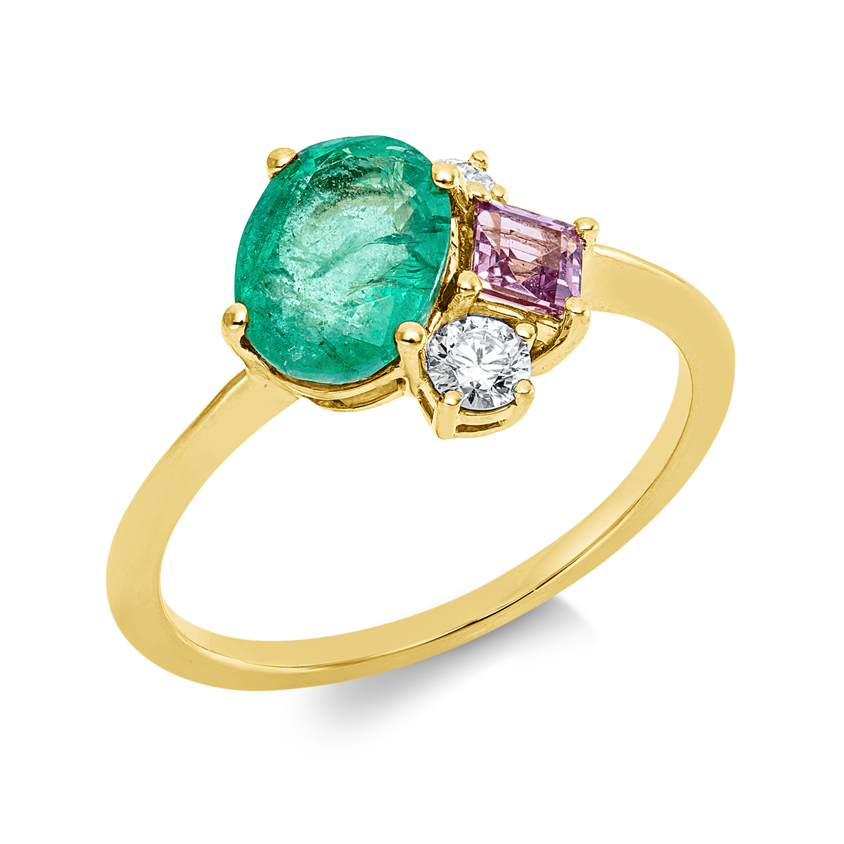 diamond full cut sapphire colored stone classic ring in yellow gold