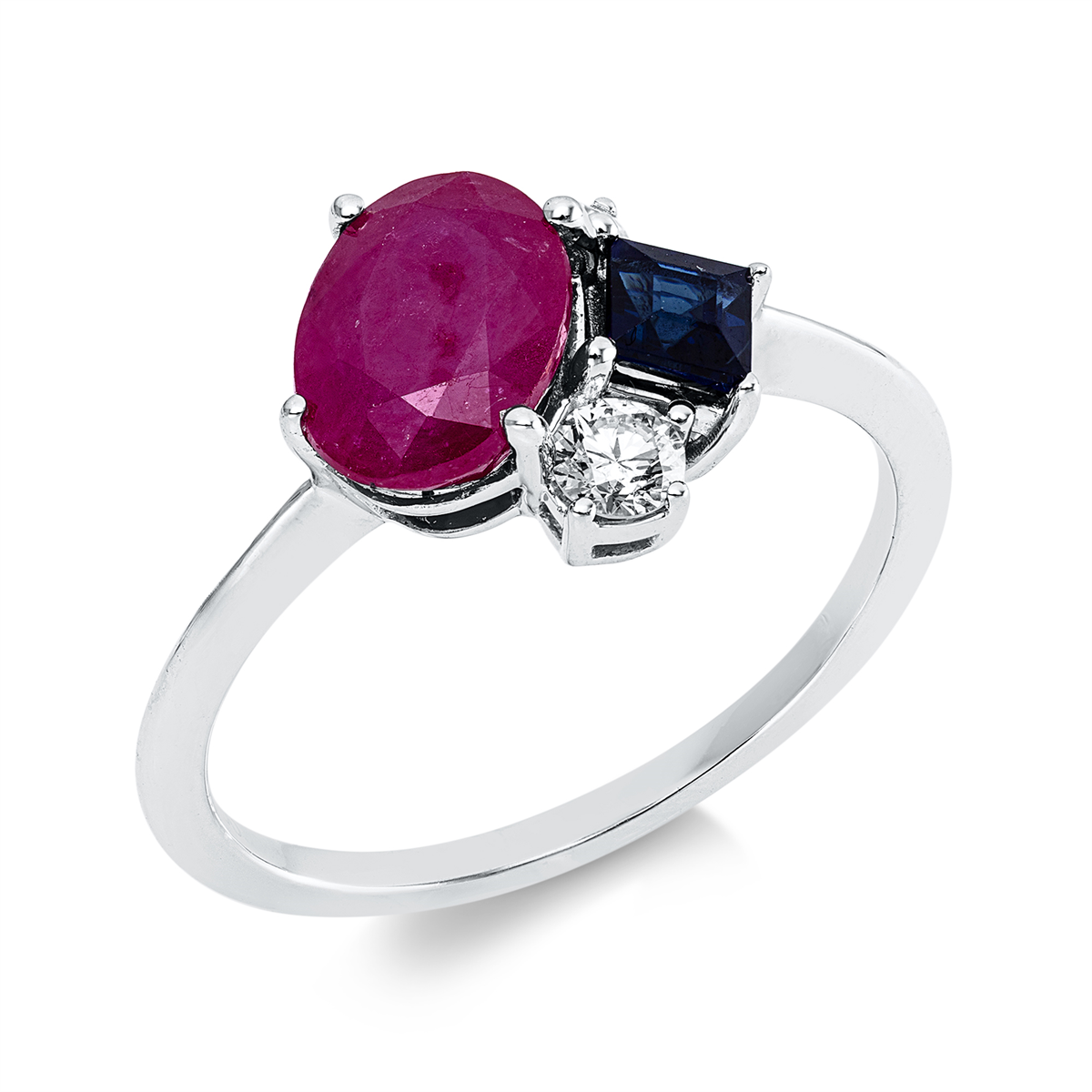 diamond full cut sapphire colored stone classic ring in white gold