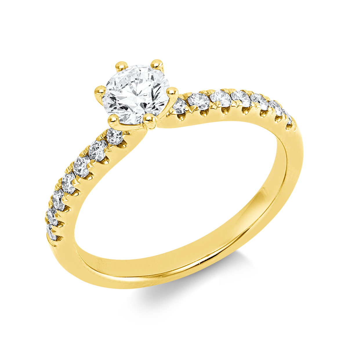 diamond full cut solitaire with accent stones ring in yellow gold