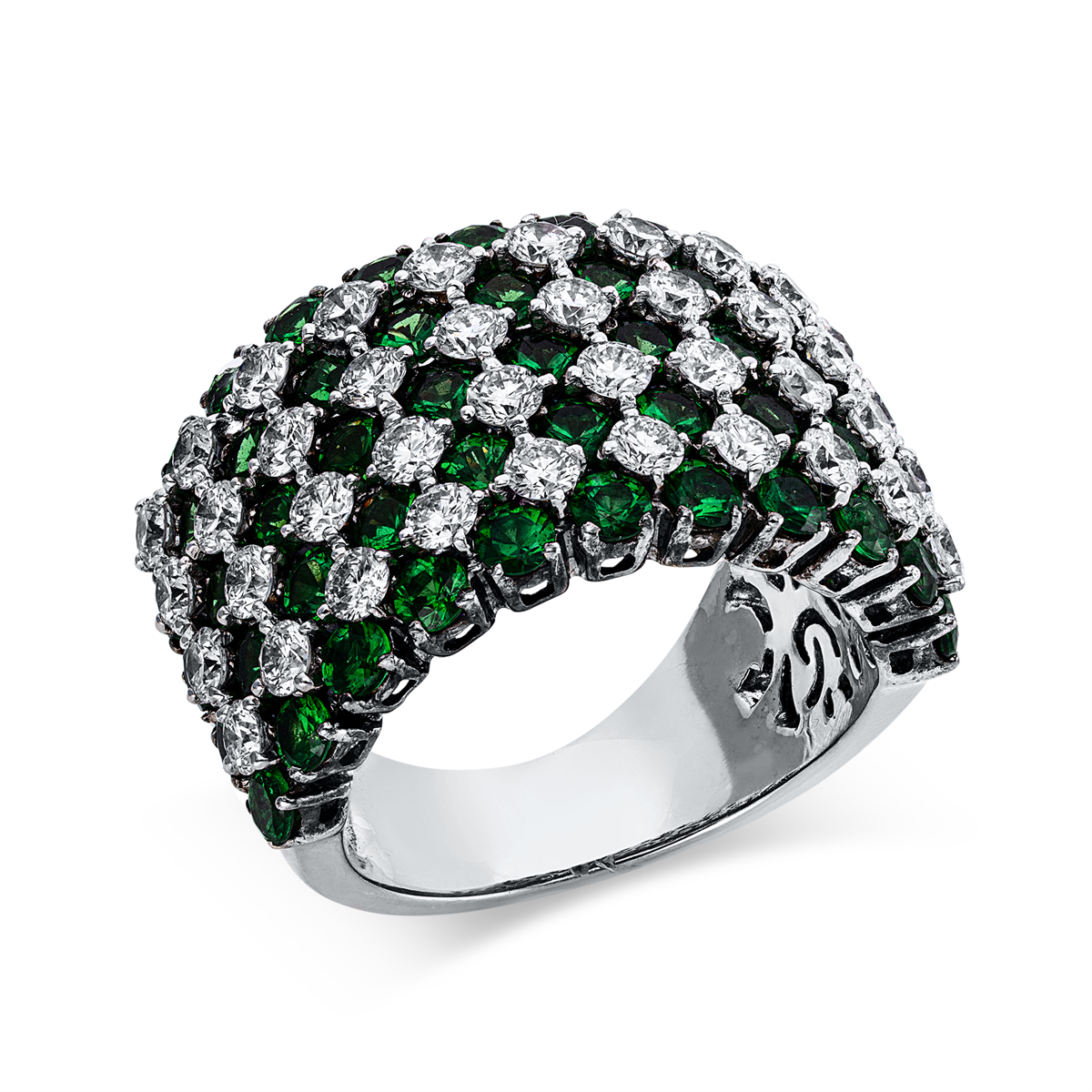 diamond full cut tsavorite colored stone fashion ring in white gold