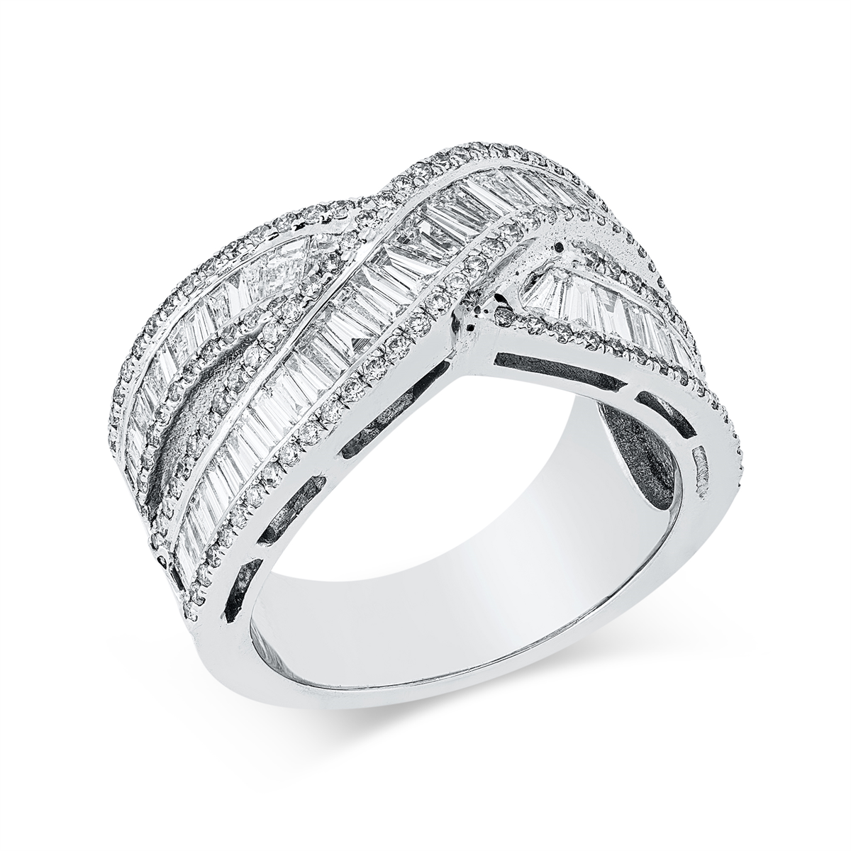 diamond full cut baguette ring in white gold