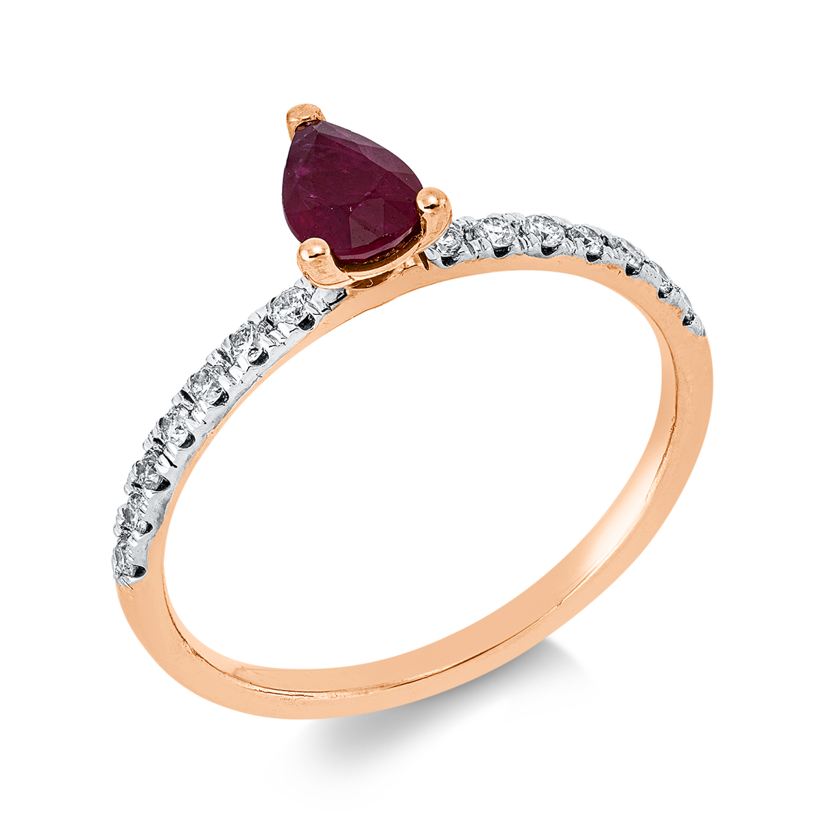 diamond full cut ruby colored stone classic ring in red gold / white gold
