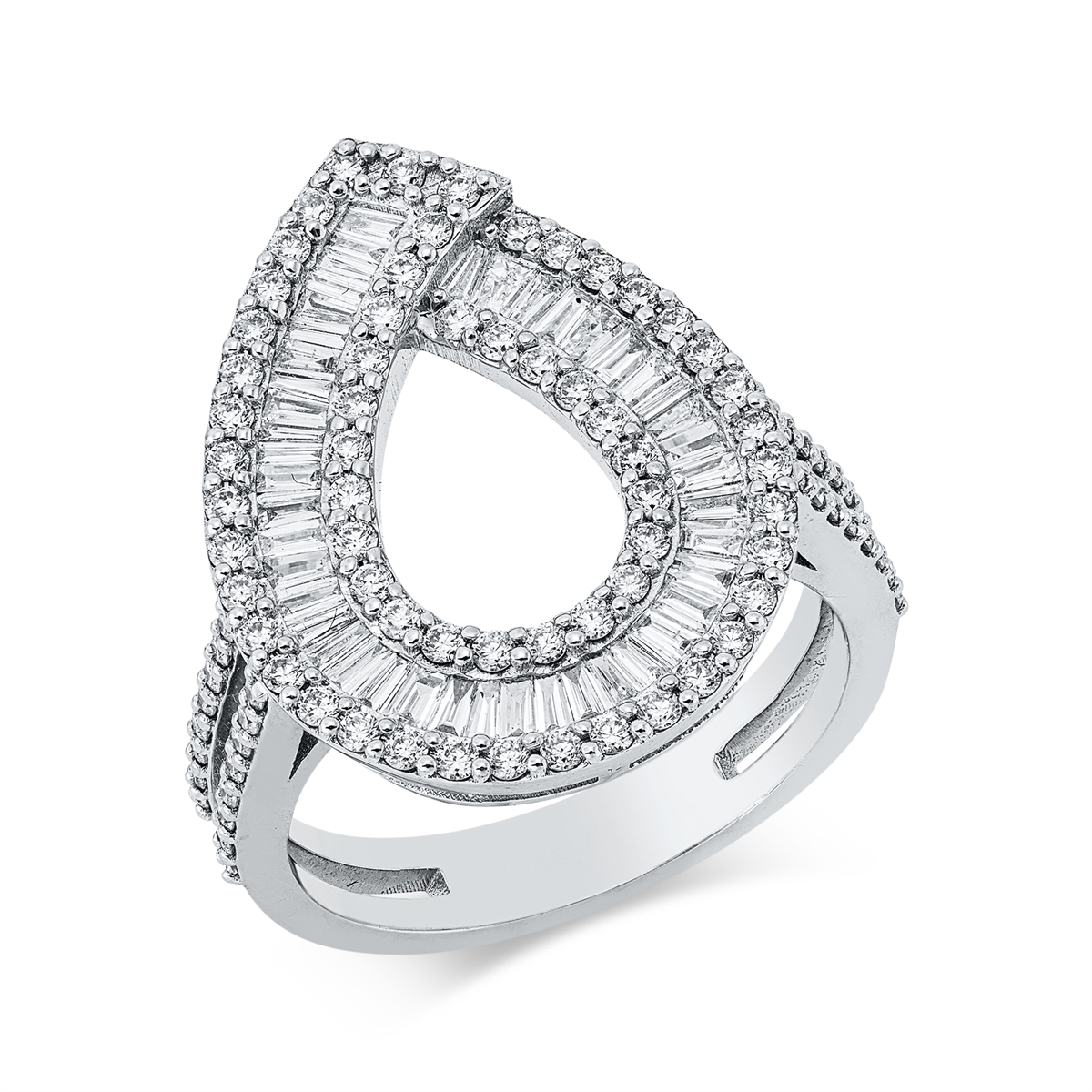 diamond full cut baguette ring in white gold