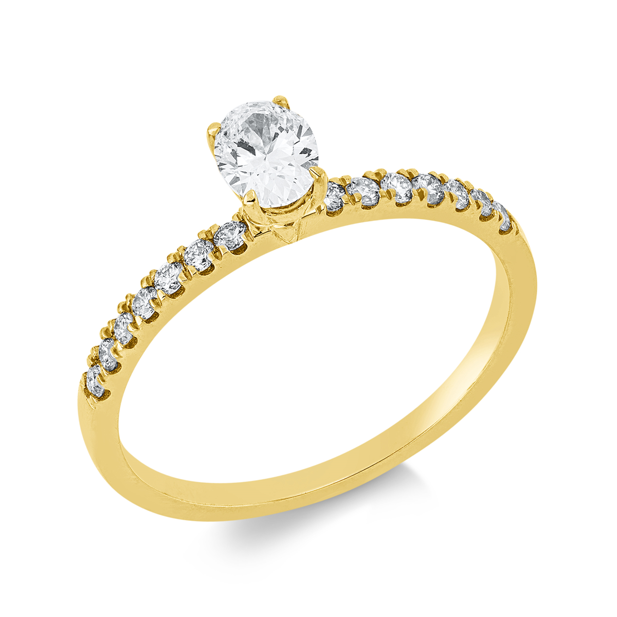 diamond full cut solitaire with accent stones ring in yellow gold