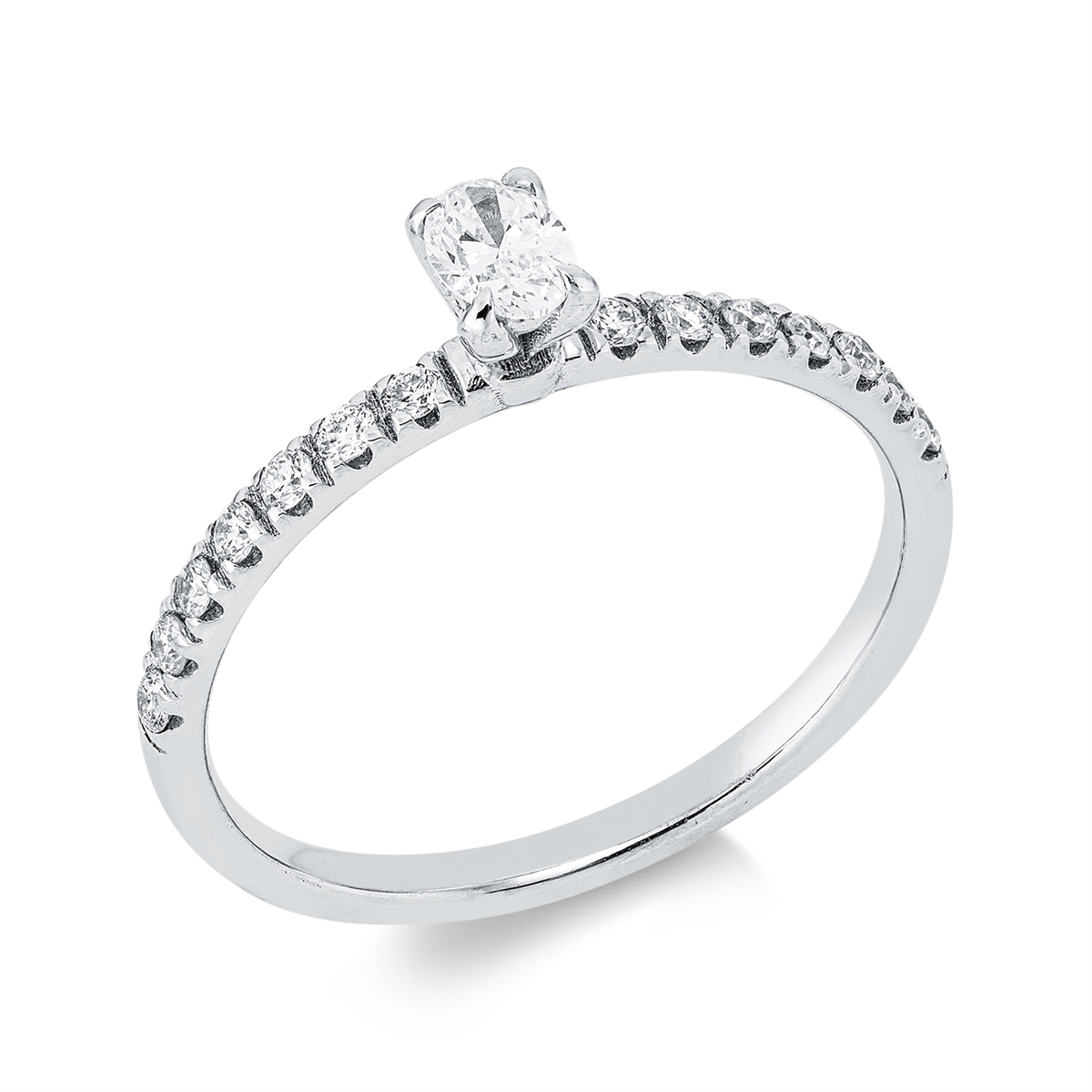 diamond full cut solitaire with accent stones ring in white gold