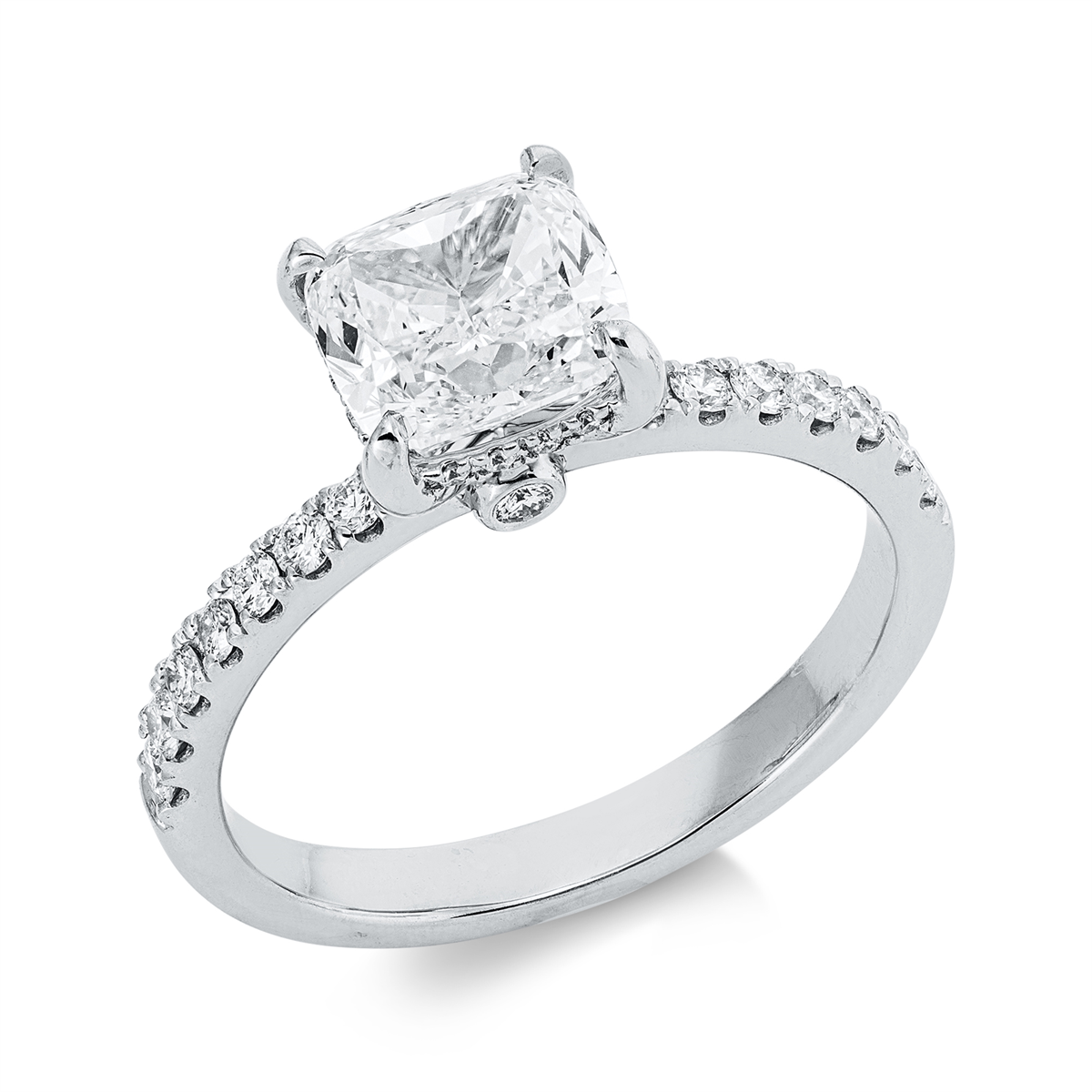 diamond full cut solitaire with accent stones ring in white gold