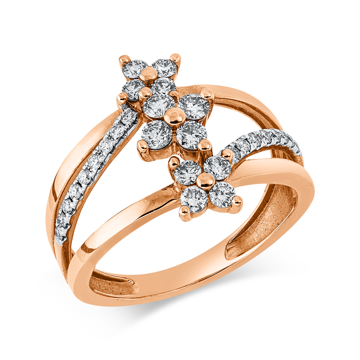 diamond full cut modern woman ring in red gold