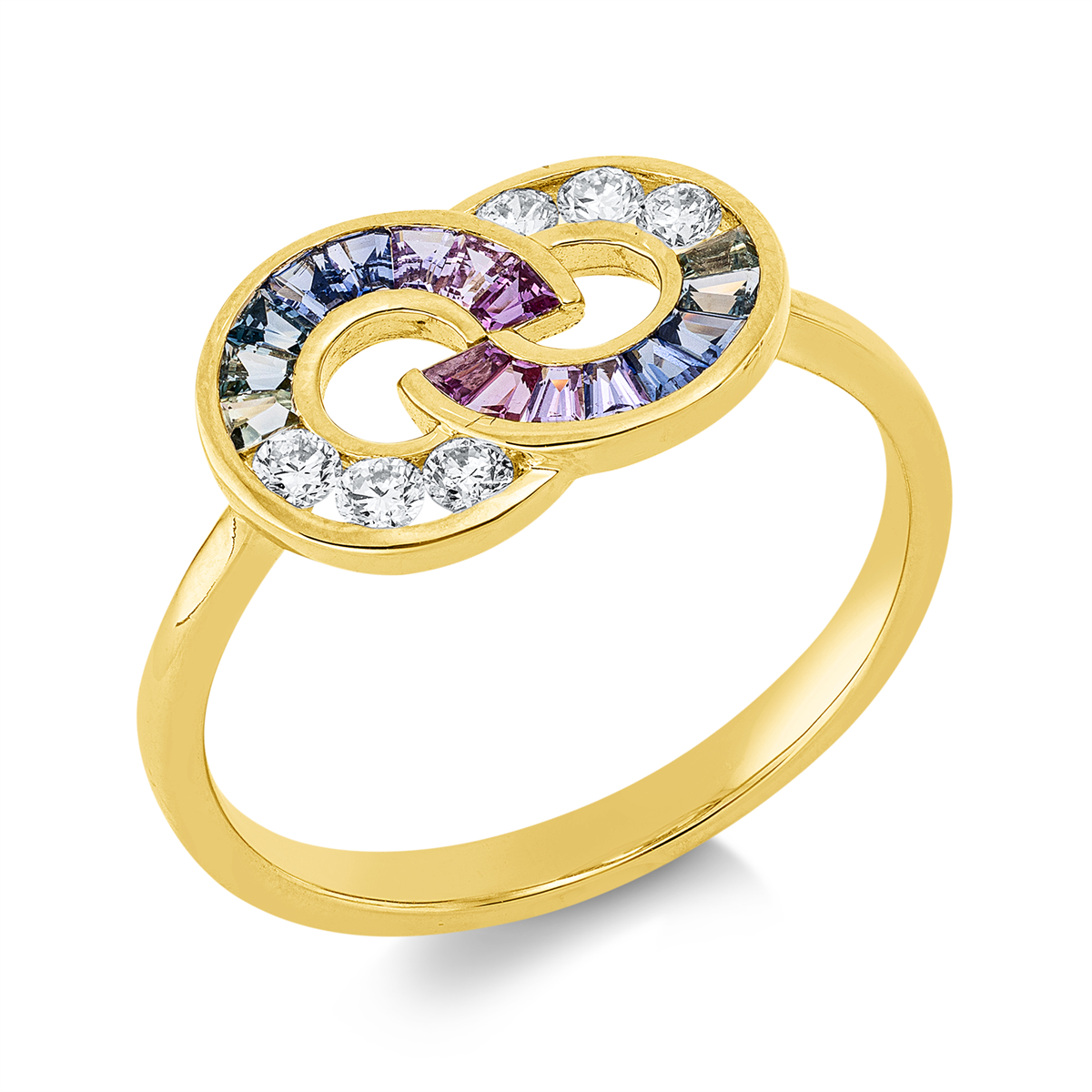 diamond full cut sapphire colored stone classic ring in yellow gold