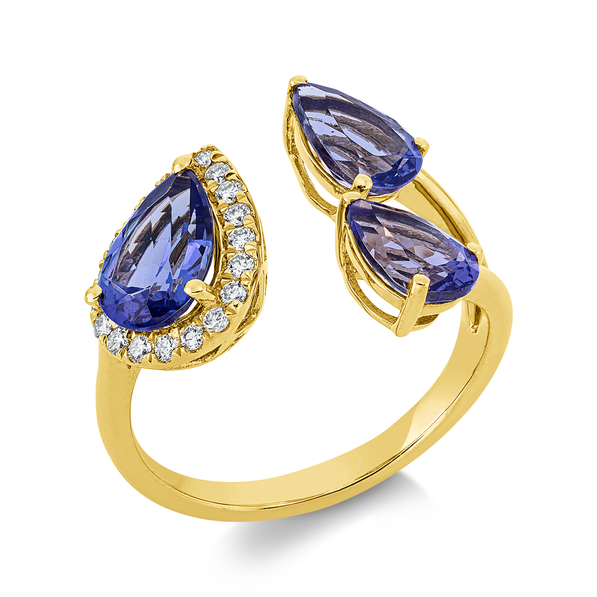 diamond full cut tanzanite colored stone classic ring in yellow gold