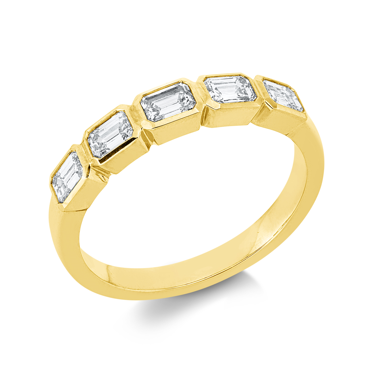 emerald cut baguette ring in yellow gold
