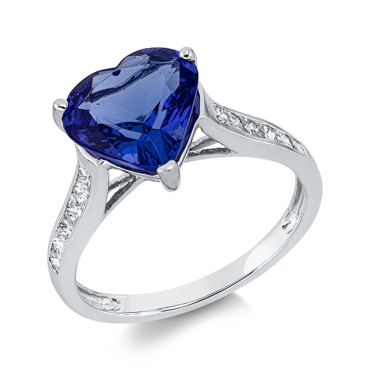 diamond full cut tanzanite colored stone classic ring in white gold