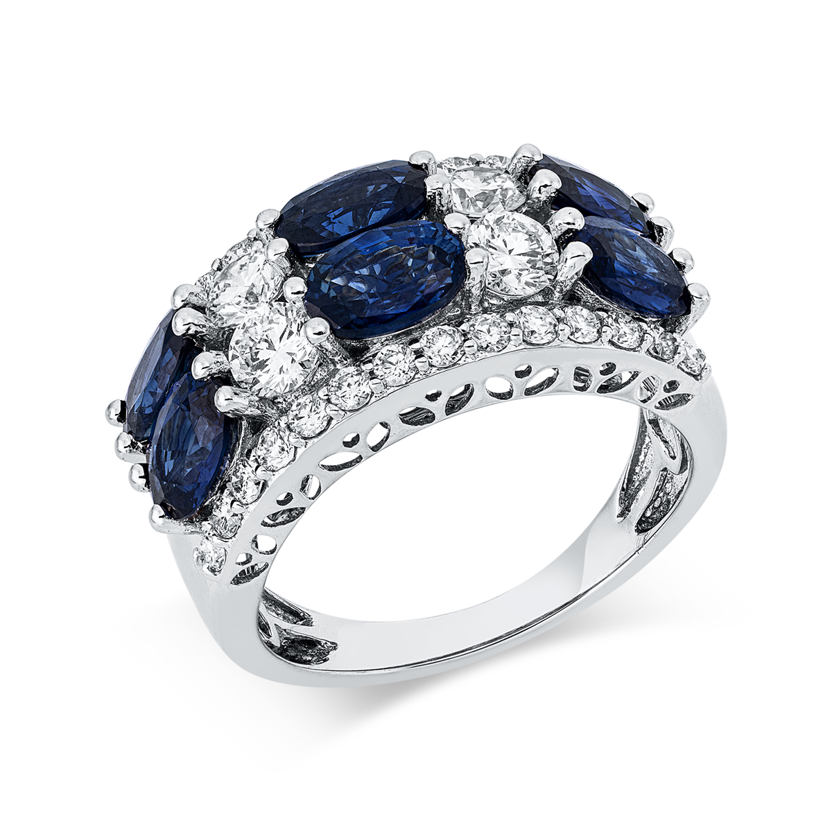 diamond full cut sapphire colored stone classic ring in white gold