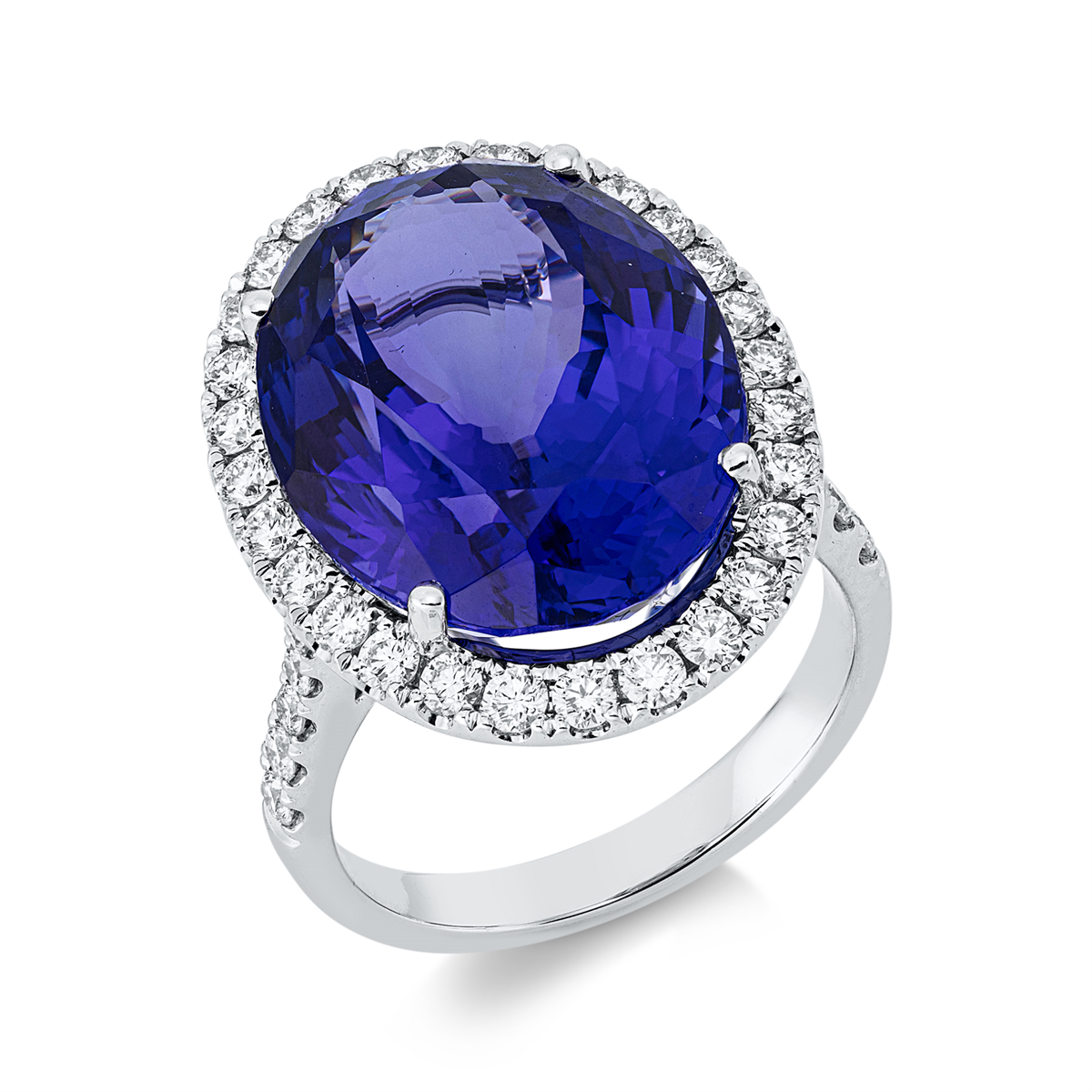 diamond full cut tanzanite colored stone classic ring in white gold