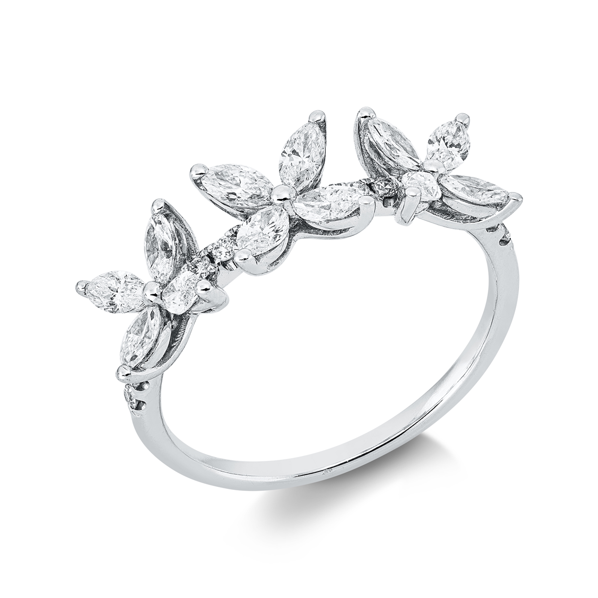diamond full cut modern woman ring in white gold