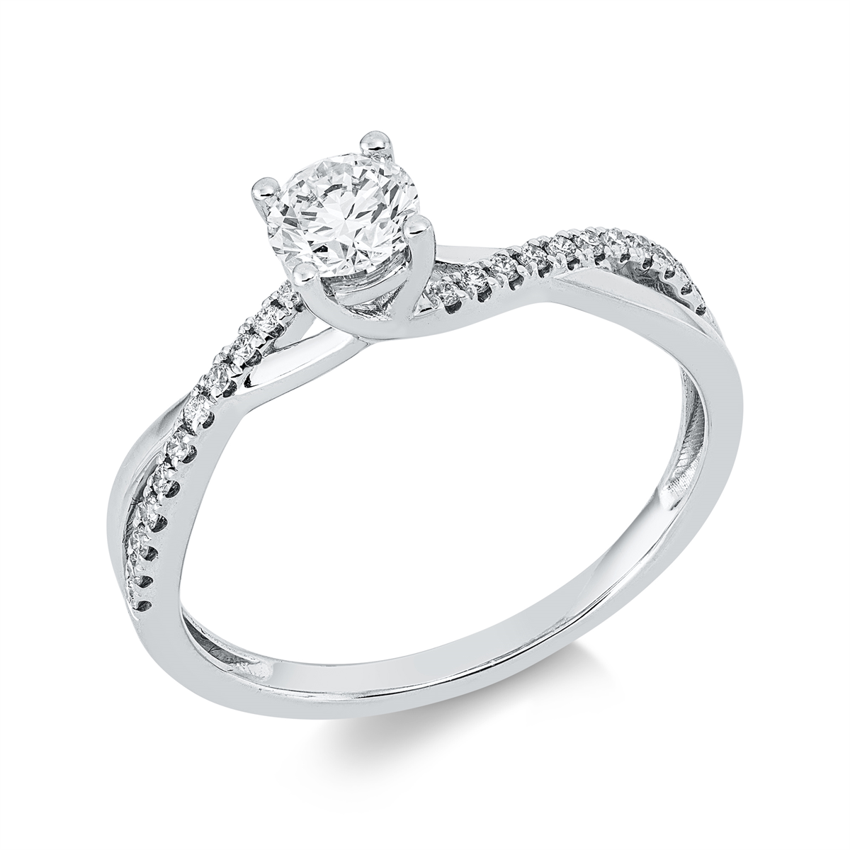 diamond full cut solitaire with accent stones ring in white gold