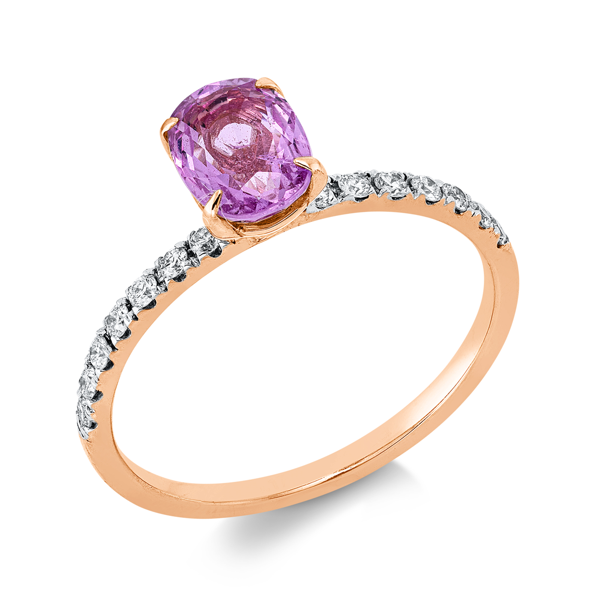 diamond full cut sapphire colored stone classic ring in red gold / white gold
