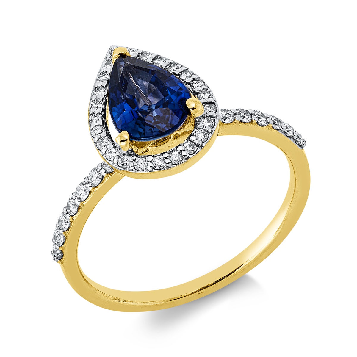 diamond full cut sapphire colored stone classic ring in yellow gold / white gold