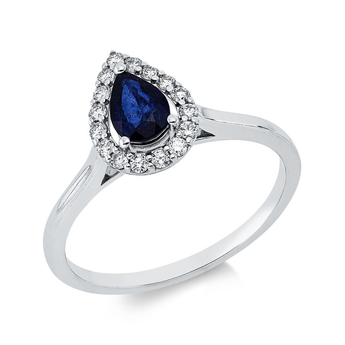 diamond full cut sapphire colored stone classic ring in white gold