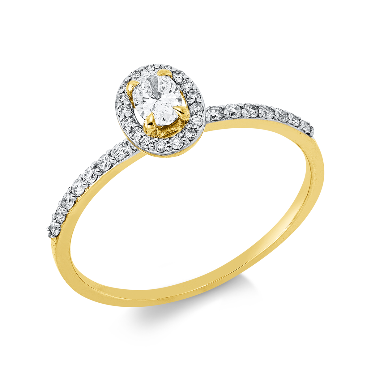diamond full cut solitaire with accent stones ring in yellow gold / white gold