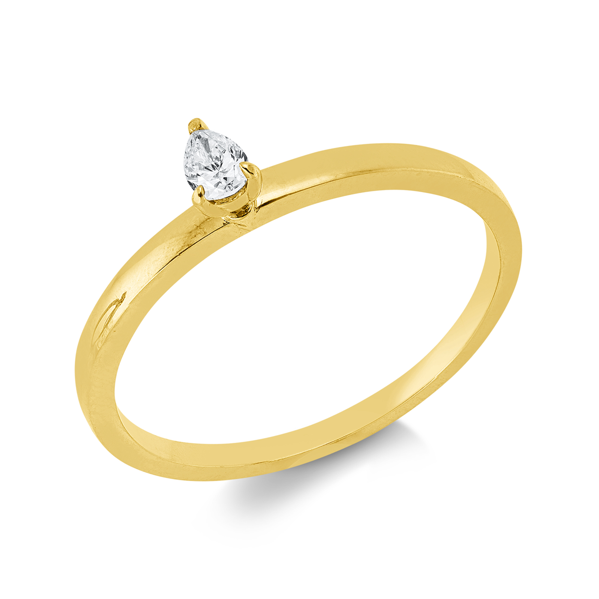 pear shape solitaire ring in yellow gold