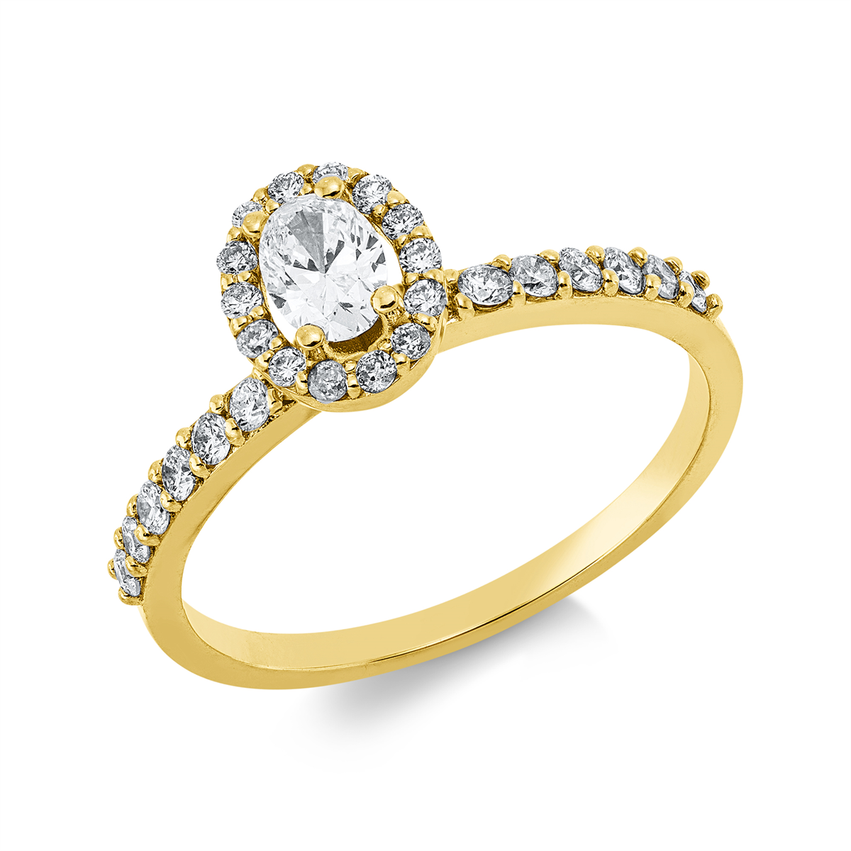 diamond full cut solitaire with accent stones ring in yellow gold