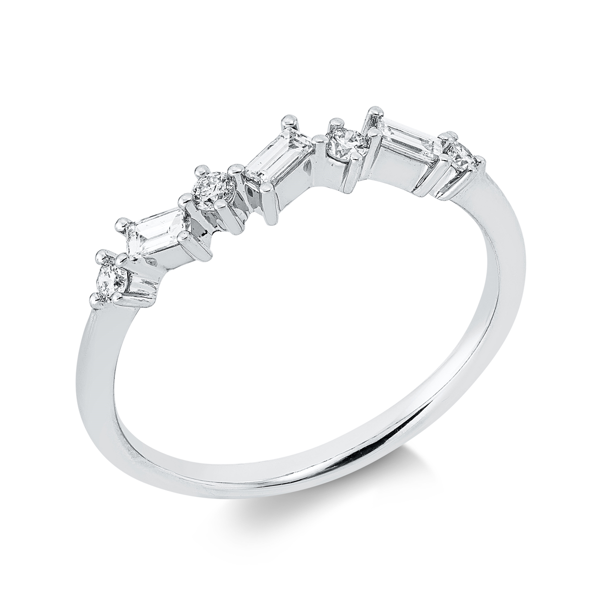 diamond full cut baguette ring in white gold