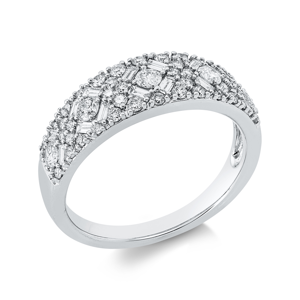 diamond full cut baguette ring in white gold