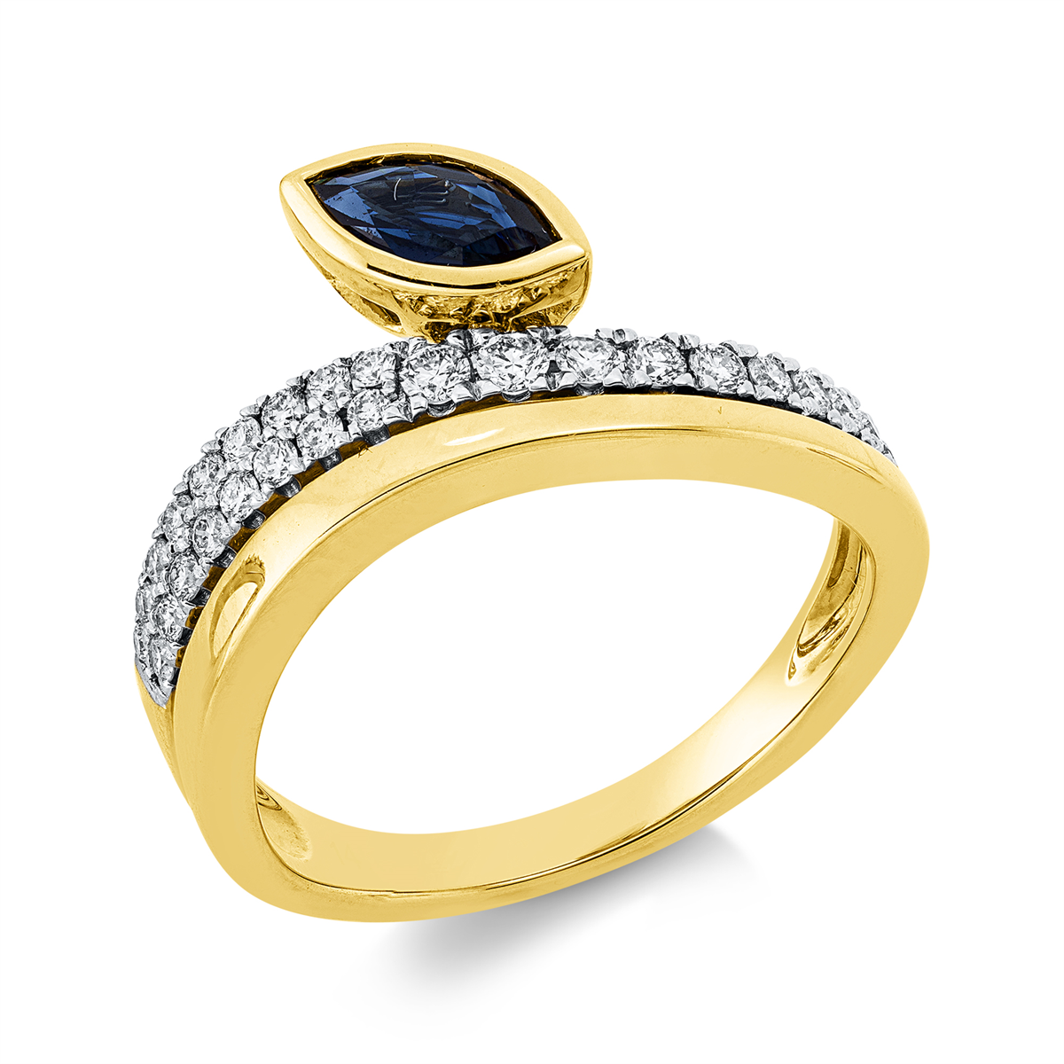 diamond full cut sapphire colored stone classic ring in yellow gold / white gold