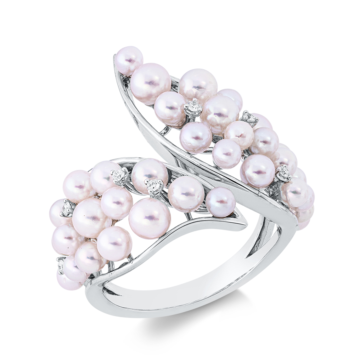 diamond full cut pearl ring in white gold