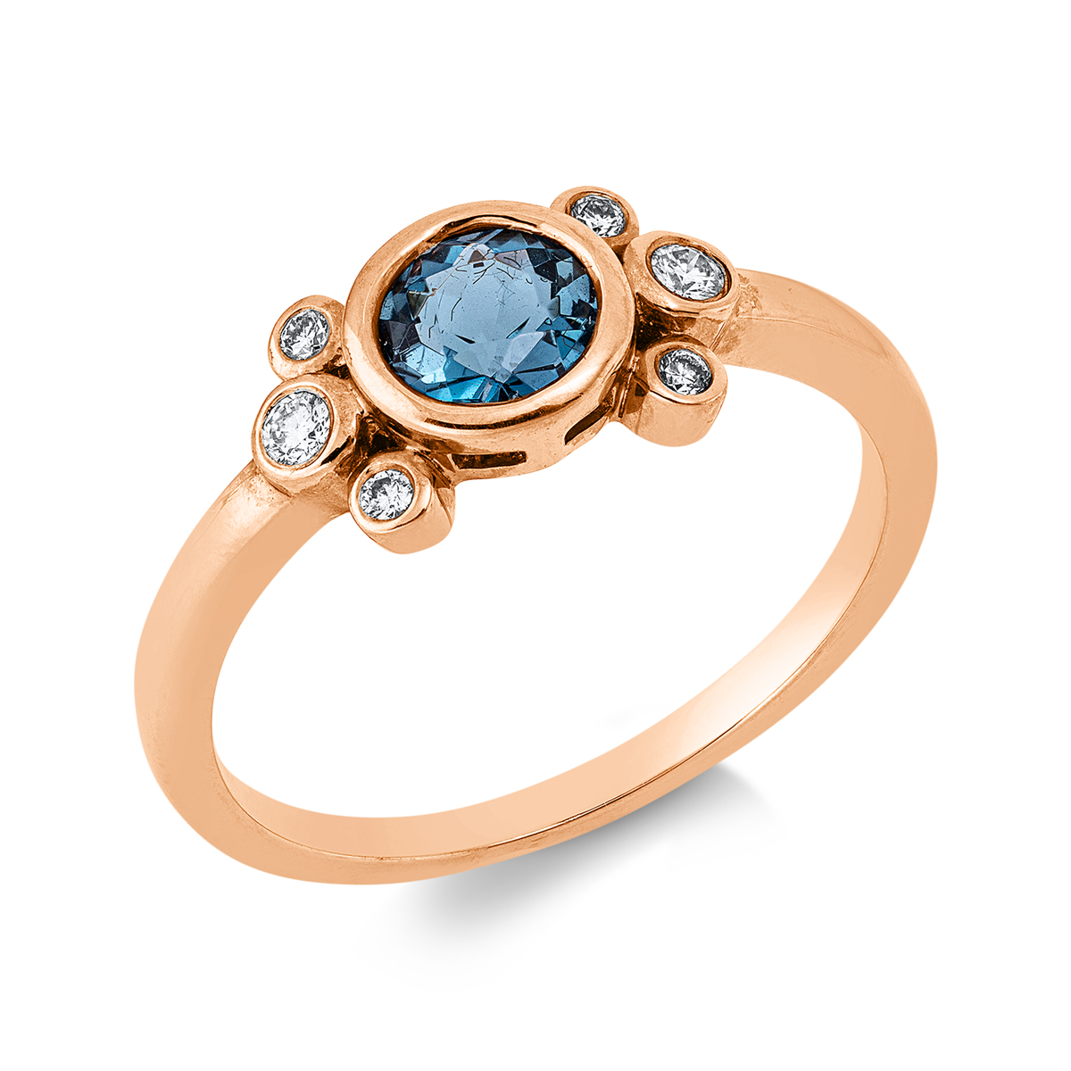 diamond full cut topaz colored stone fashion ring in red gold