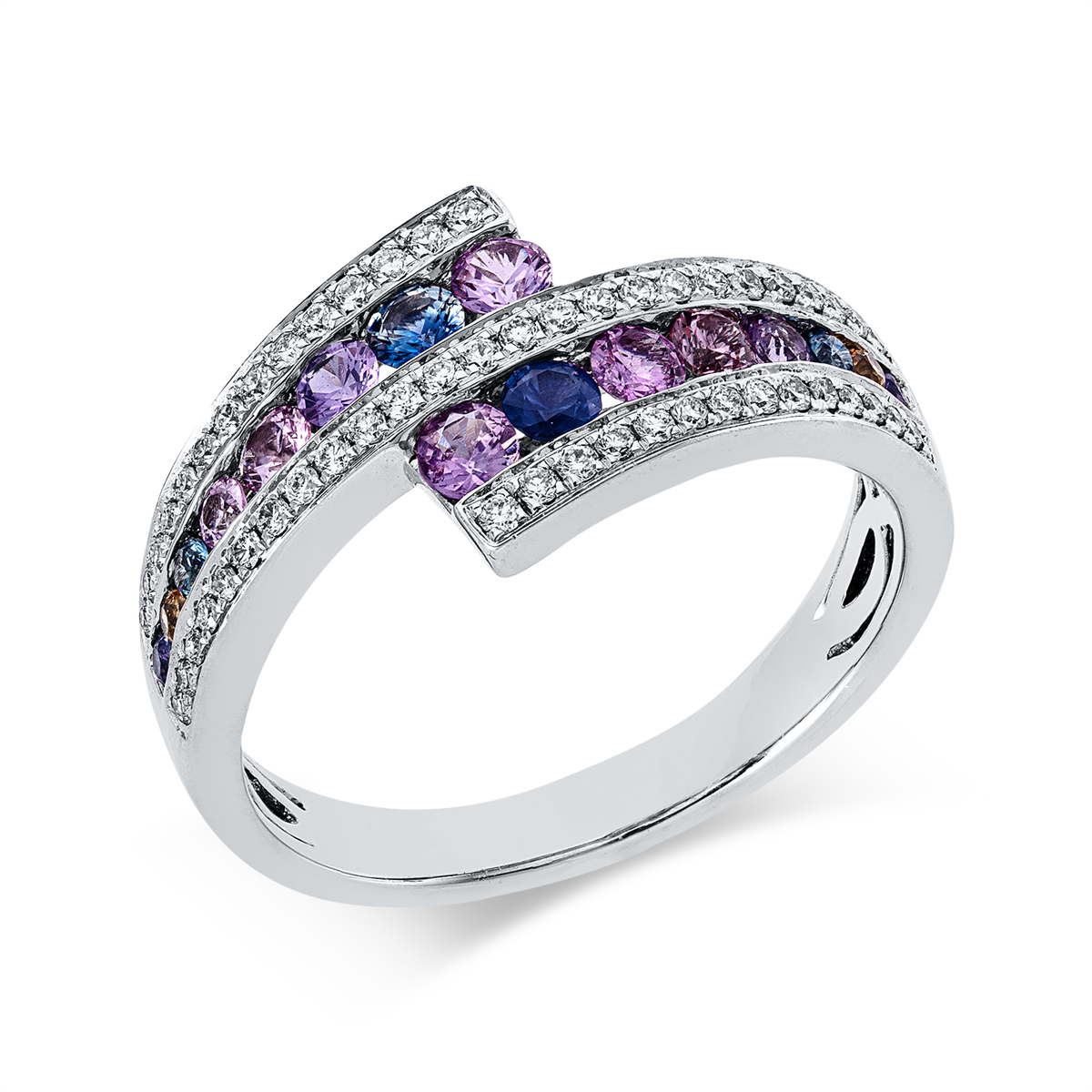 diamond full cut color stones colored stone classic ring in white gold