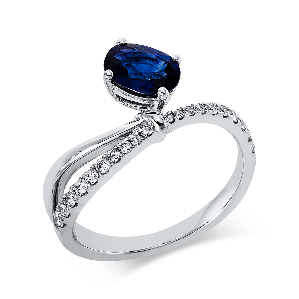 diamond full cut sapphire colored stone classic ring in white gold