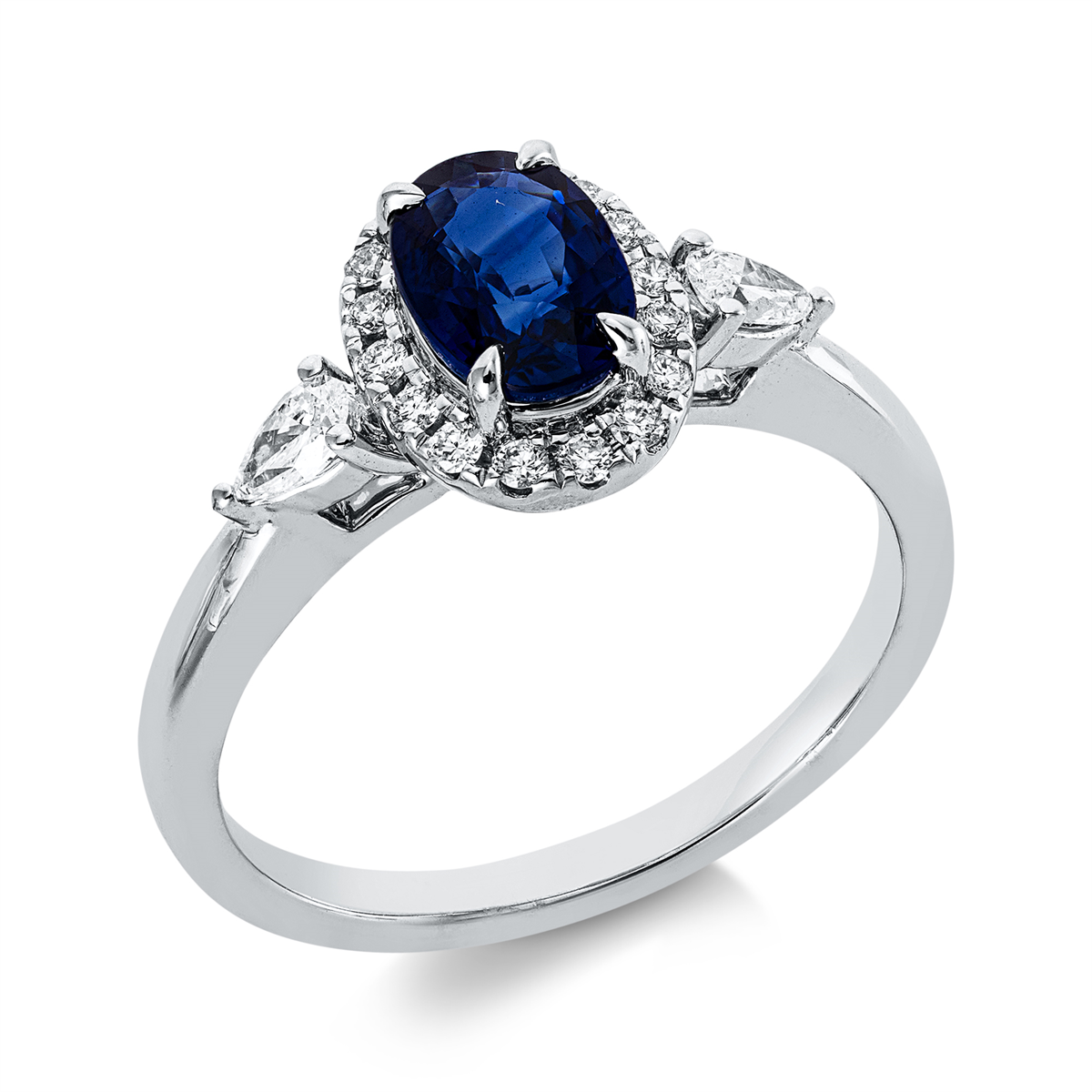 diamond full cut sapphire colored stone classic ring in white gold
