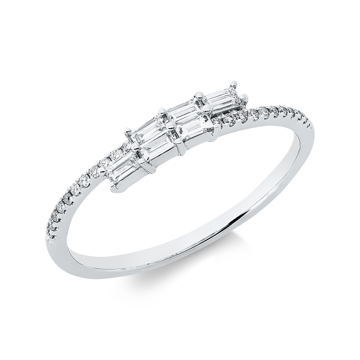 diamond full cut baguette ring in white gold