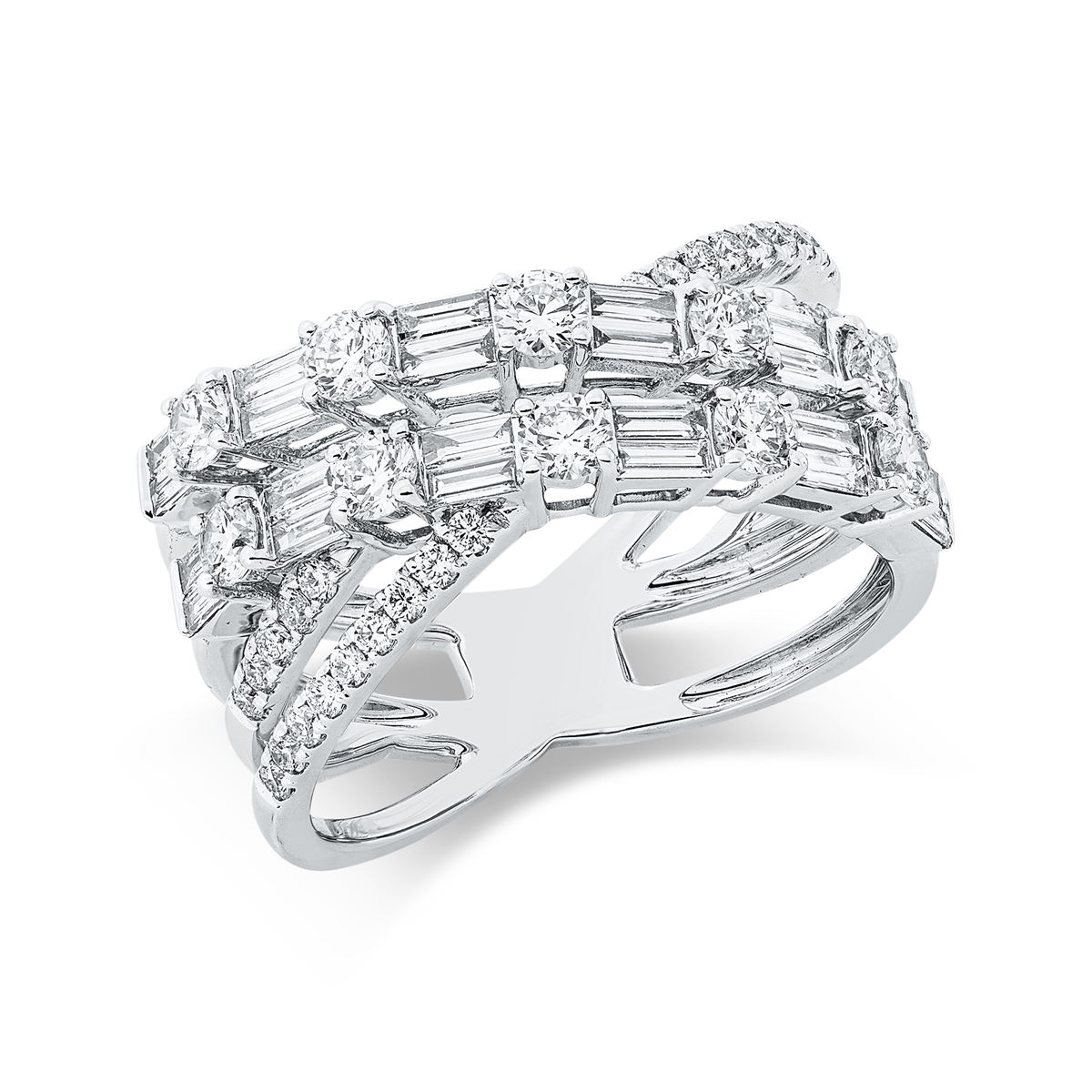 diamond full cut criss cross ring in white gold