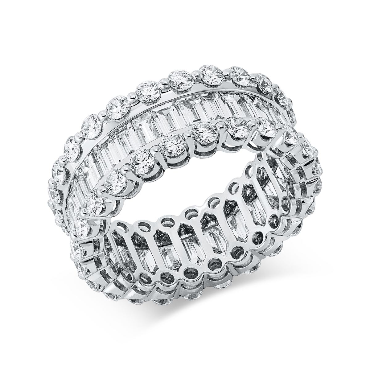 diamond full cut baguette ring in white gold