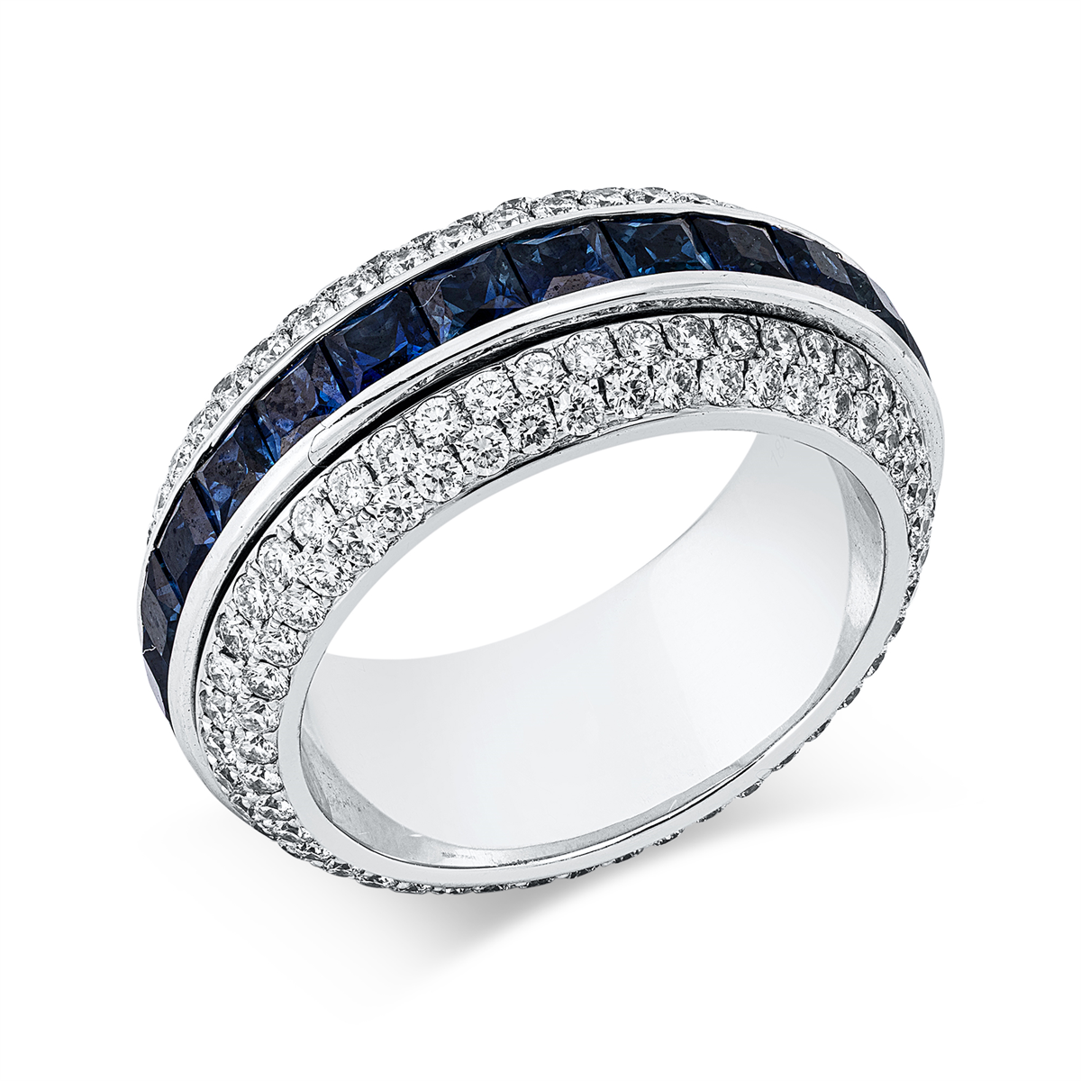 diamond full cut sapphire colored stone classic ring in white gold