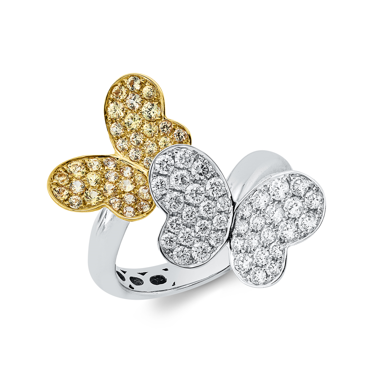 diamond full cut animal ring in white gold / yellow gold